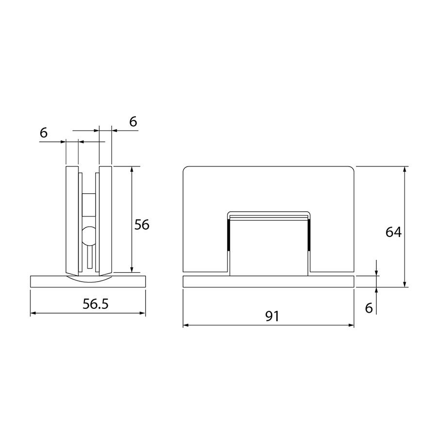 Estlegno scharnier wand/glas 90° dubbele schroefplaat - Technische Tekening