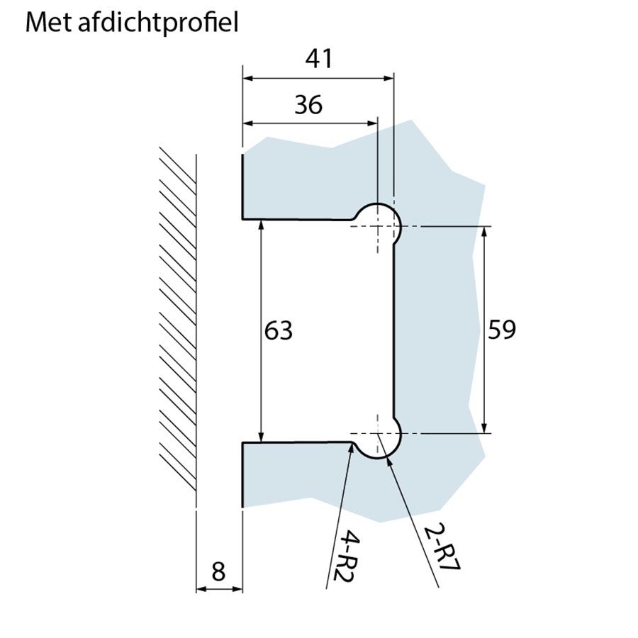 Estlegno scharnier wand/glas 90° dubbele schroefplaat - Sparing met afdichtprofiel
