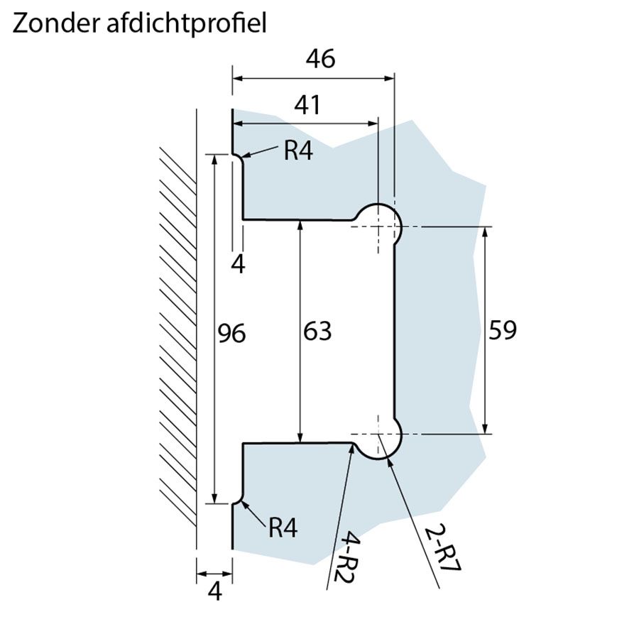 Estlegno scharnier wand/glas 90° dubbele schroefplaat - Sparing zonder afdichtprofiel