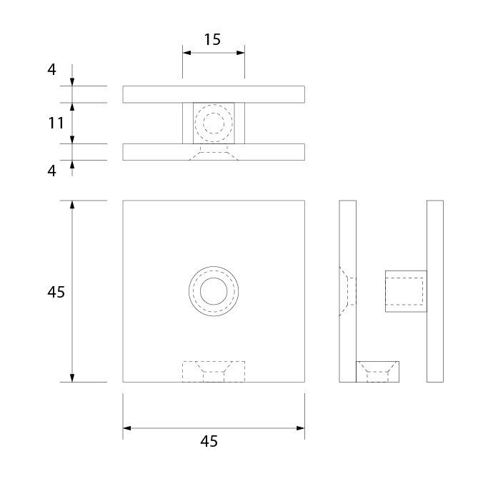 Estlegno Muurbevestiging rechthoekig - Technische Tekening