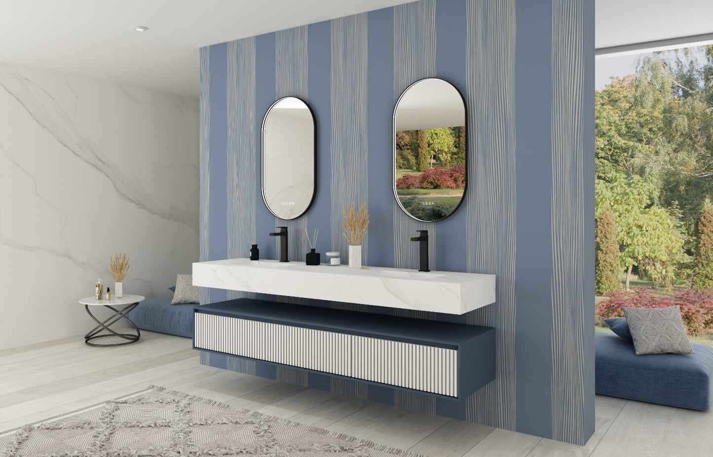 Ovale spiegel met zwart frame, met direct LED verlichting en verwarming, 450x900mm