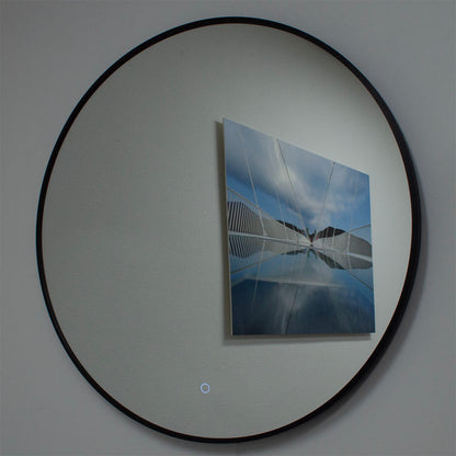 Ronde spiegel met zwart frame, met indirect LED verlichting en verwarming