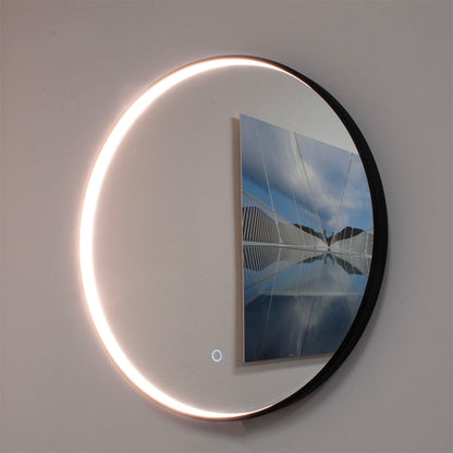 Ronde spiegel met zwart frame, met direct LED verlichting en verwarming, 600mm
