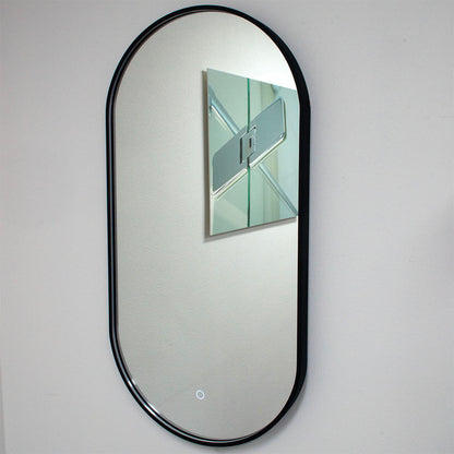 Ovale spiegel met zwart frame, met direct LED verlichting en verwarming, 450x900mm