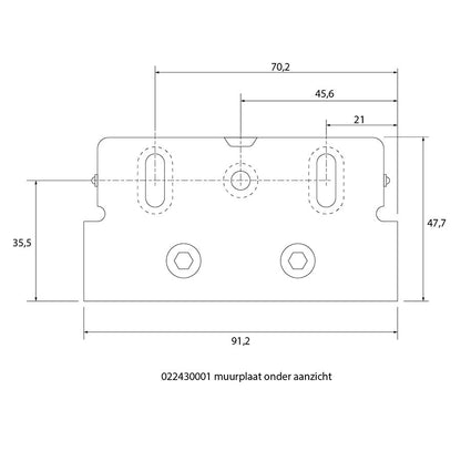 Estlegno scharnier wand/glas 90° enkele schroefplaat - Technische Tekening