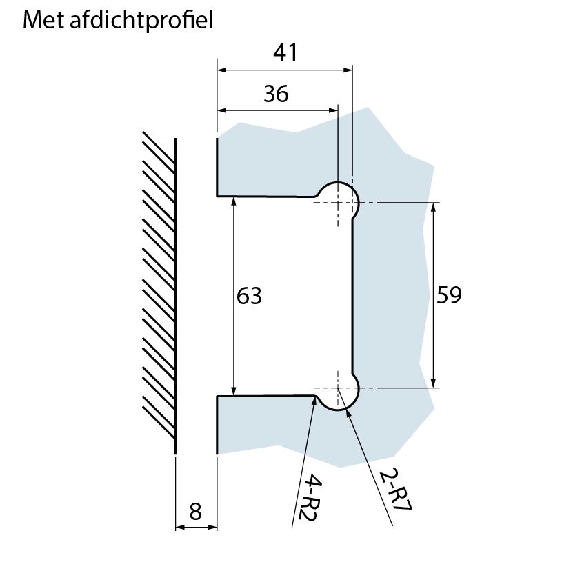 Estlegno scharnier wand/glas 90° enkele schroefplaat - Sparing met afdichtprofiel