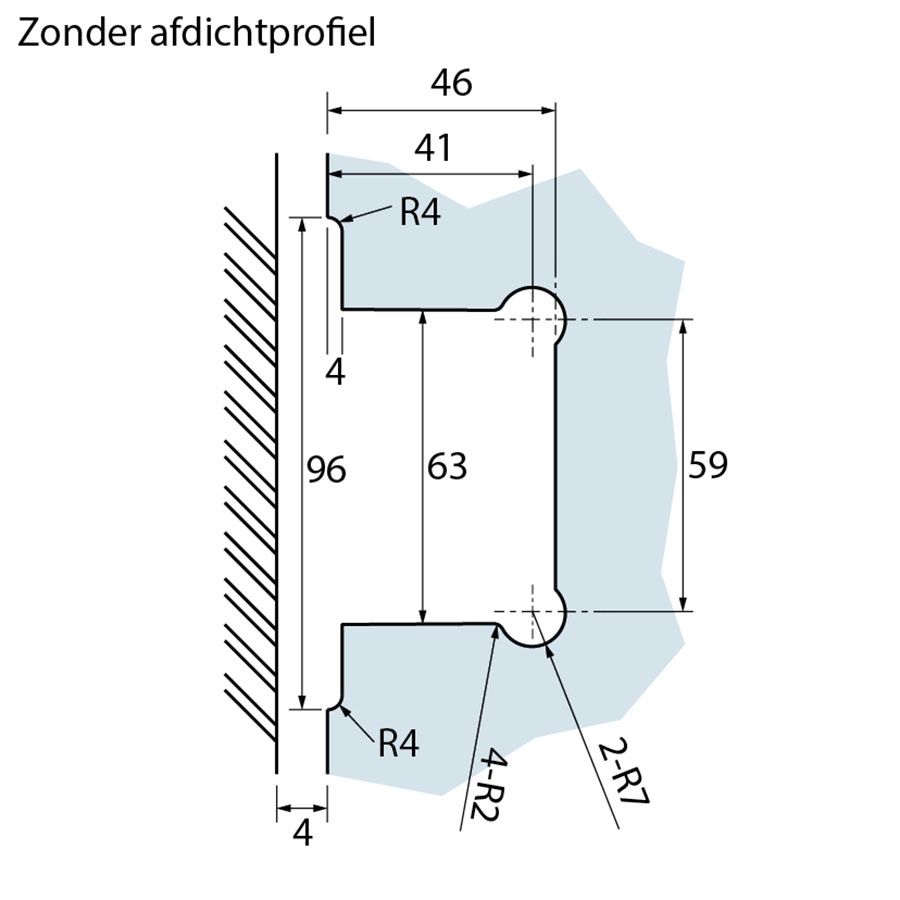 Estlegno scharnier wand/glas 90° enkele schroefplaat - Sparing zonder afdichtprofiel