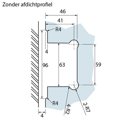 Estlegno scharnier wand/glas 90° enkele schroefplaat - Sparing zonder afdichtprofiel