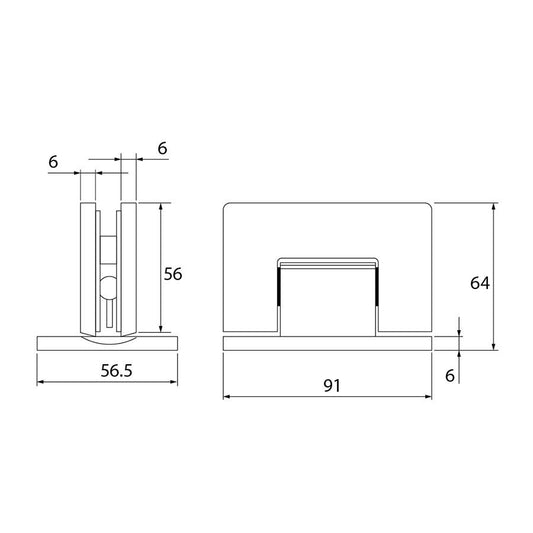 Estlegno scharnier wand/glas 90° dubbele schroefplaat - Technische Tekening