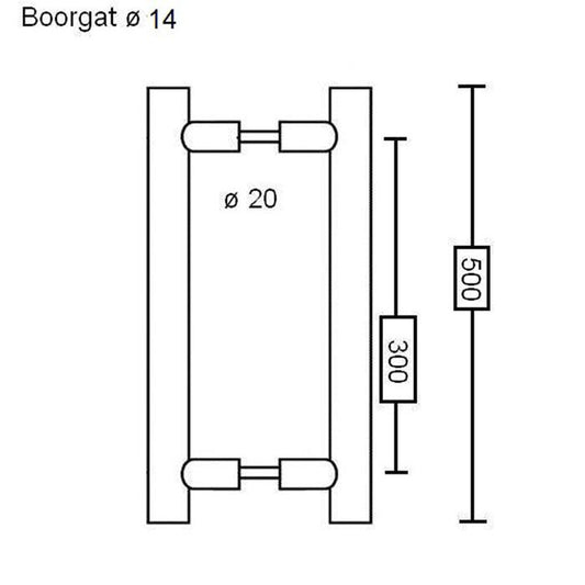 T-greep Paarsgewijs Ø20 500mm - RVS