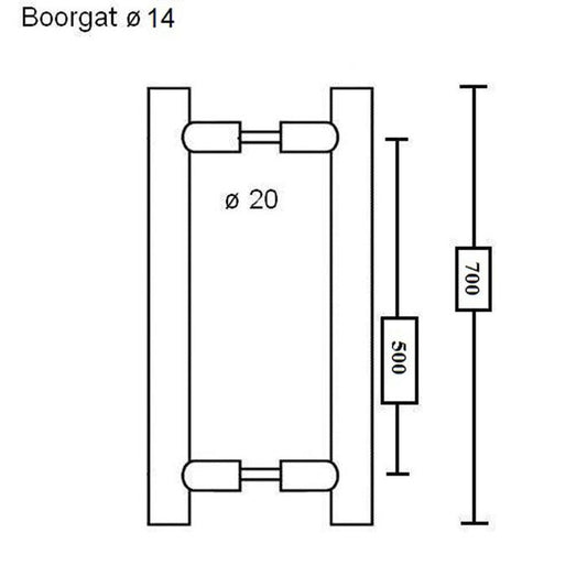 T-greep Paarsgewijs Ø20 700mm - RVS