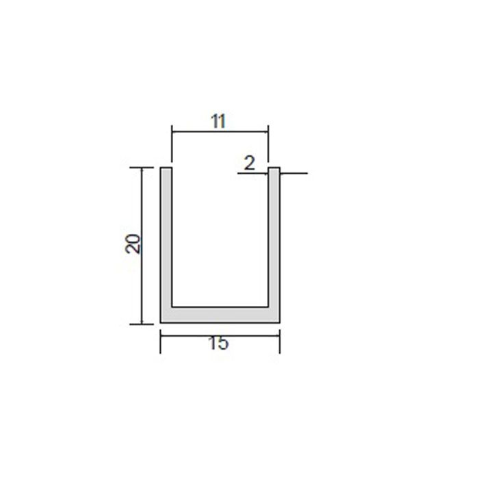 Estlegno U-profiel 20x15x20mm, wanddikte 2mm L=3000mm - Technische Tekening