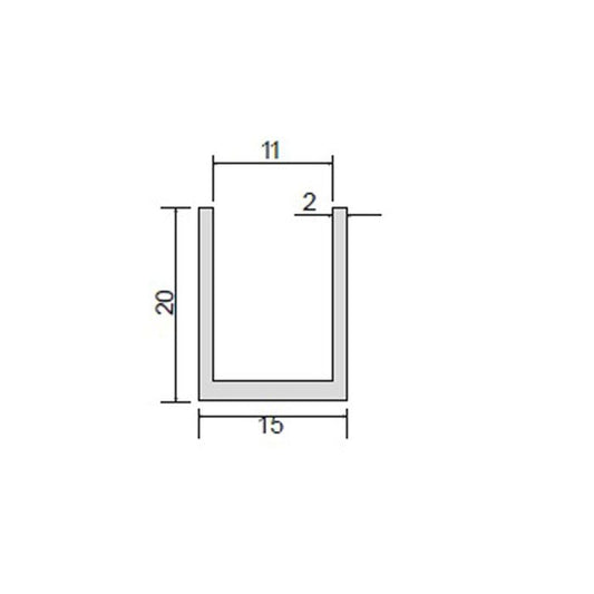 Estlegno U-profiel 20x15x20mm, wanddikte 2mm L=3000mm - Technische Tekening