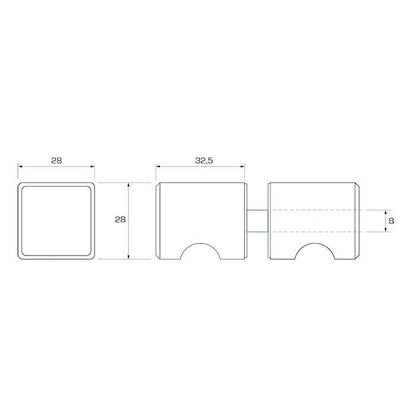 Estlegno knopstel rechthoekig, 28x28mm, met vingerinkeping - Technische Tekening
