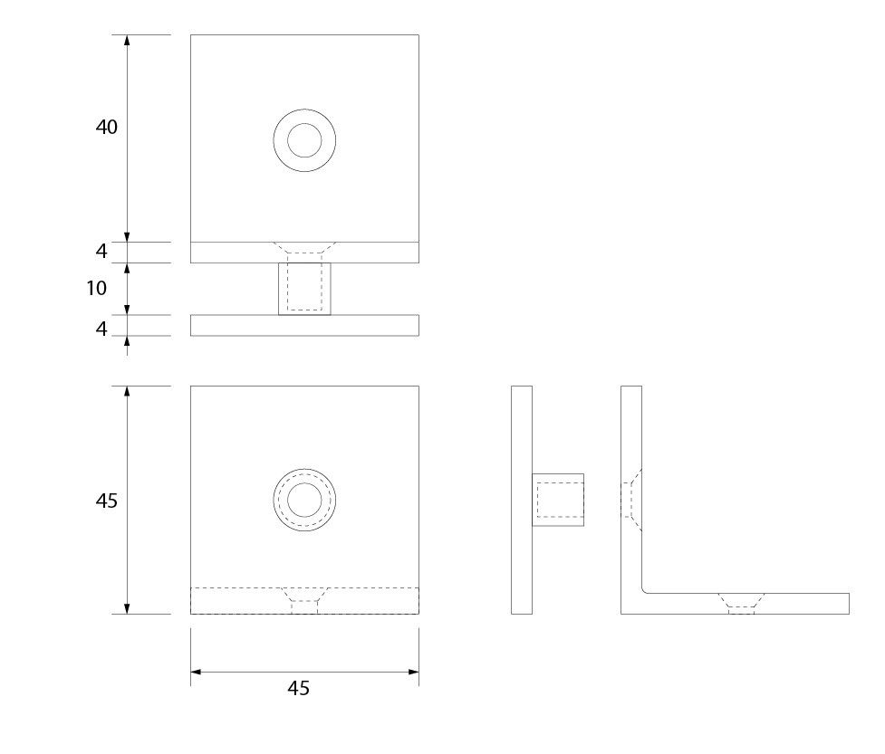 Estlegno muurbevestiging rechthoekig, zijdelingse montage - Technische Tekening