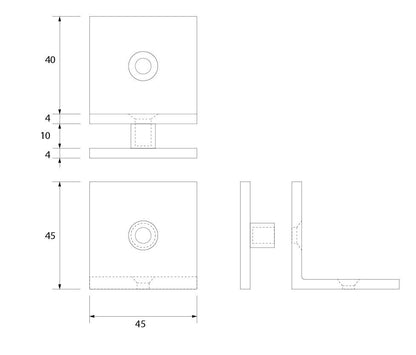 Estlegno muurbevestiging rechthoekig, zijdelingse montage - Technische Tekening