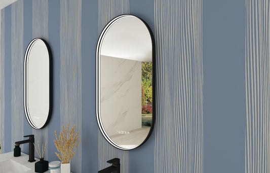Ovale spiegel met zwart frame, met direct LED verlichting en verwarming, 450x900mm