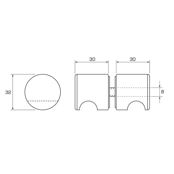 Estlegno knopstel rond met vingerinkeping ø30mm - Technische Tekening
