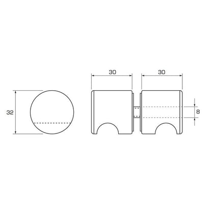 Estlegno knopstel rond met vingerinkeping ø30mm - Technische Tekening