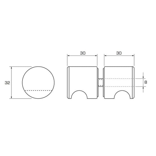 Estlegno knopstel rond met vingerinkeping ø30mm - Technische Tekening